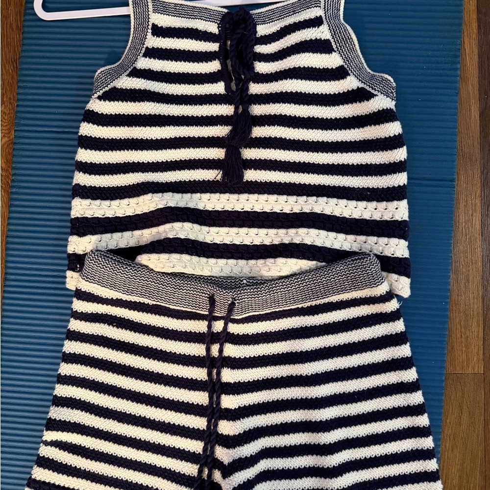 NWOT House of Harlow 1960 Navy and White Striped Knit Tank & Shorts Set